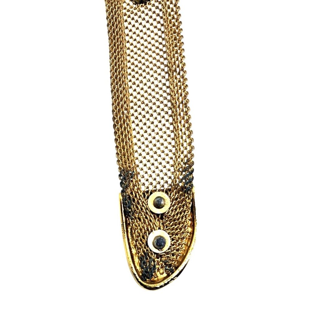 Vintage 1970s/80s Gold Mesh Statement Belt with Multicolor Poured Glass Cabochon - Picture 8 of 8